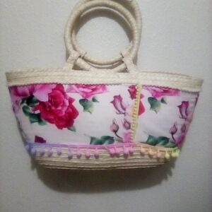 💐 Gorgeous Columbian woven straw floral handbag  purse💐